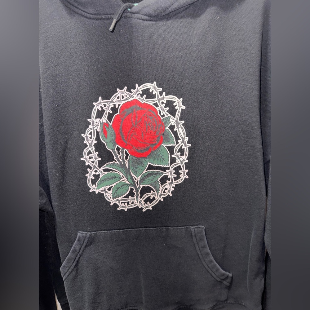 Empyre Black Sweater with Red Rose Design